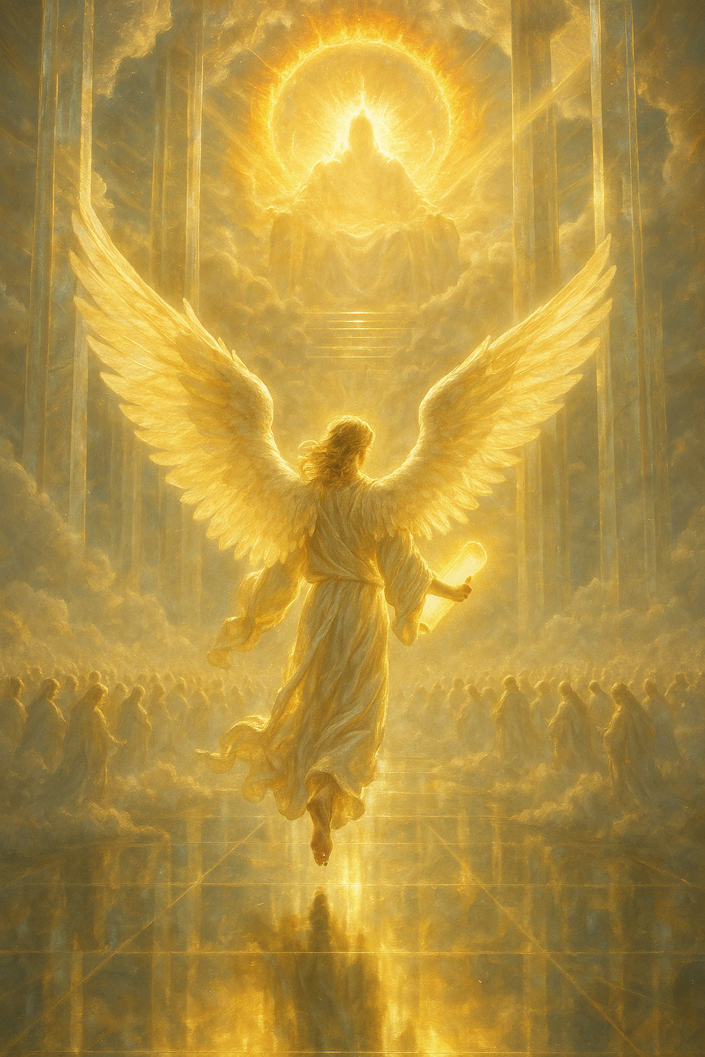 Soft golden light with angelic motif symbolizing hope and prosperity